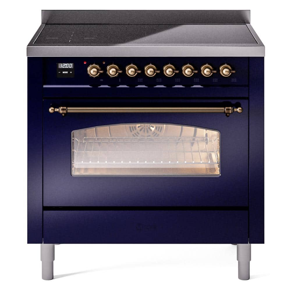 Nostalgie II 36 in. 6 Zone Freestanding Induction Range in Midnight Blue with Bronze -  ILVE, UPI366NMPMBB