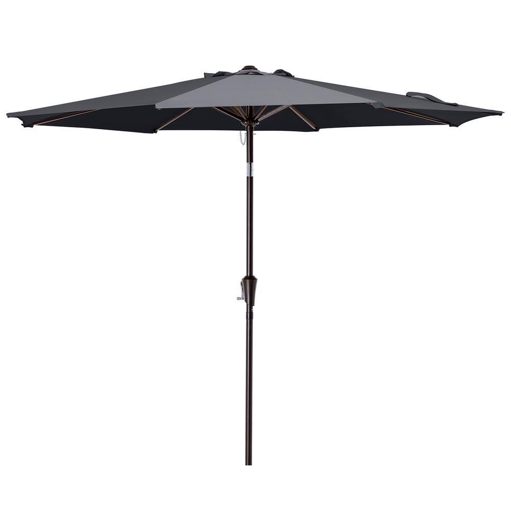 9 ft. Outdoor Market Patio Umbrella with Hand Crank Lift in Gray