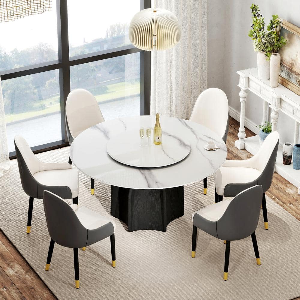 Magic Home 59 in. White Rotable Lazy Susan Sintered Round Stone Tabletop  Black Pedestal Base Kitchen Dining Table (Seats-8) MH-A-RD150WW-4B - The  Home Depot