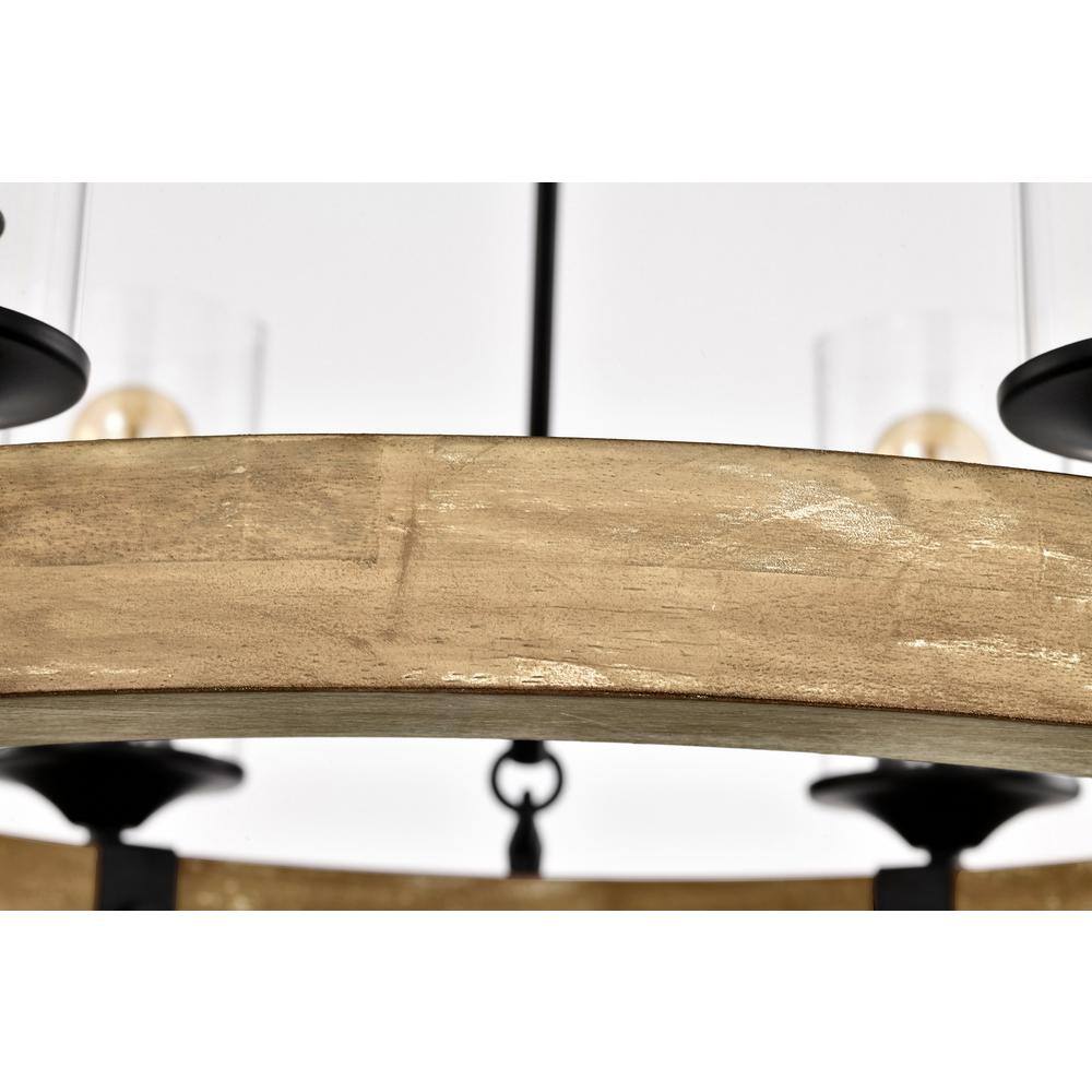 Rustic Farmhouse 6-Light Wagon Wheel Chandelier with Vintage Wood & Black Detail