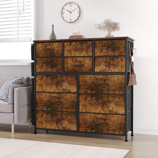 brown fabric dresser Dresser for Bedroom with 3 Folding Fabric Drawers and Anti-tipping Kit-Brown