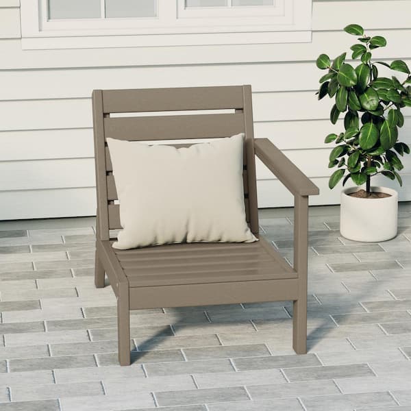 Birchwood Outdoor Patio Deep Seating HDPE Lounge Chair with Right Facing Arm in Weathered Wood