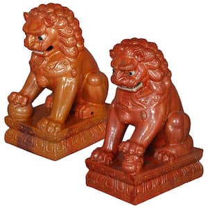 Antique Gold Pair of Lions Ceramic Garden Figurines