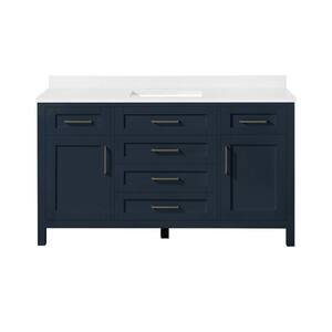 Tahoe II 60 in. W Bath Vanity in Midnight Blue with Cultured Marble Vanity Top in White with White Basin and Power Bar