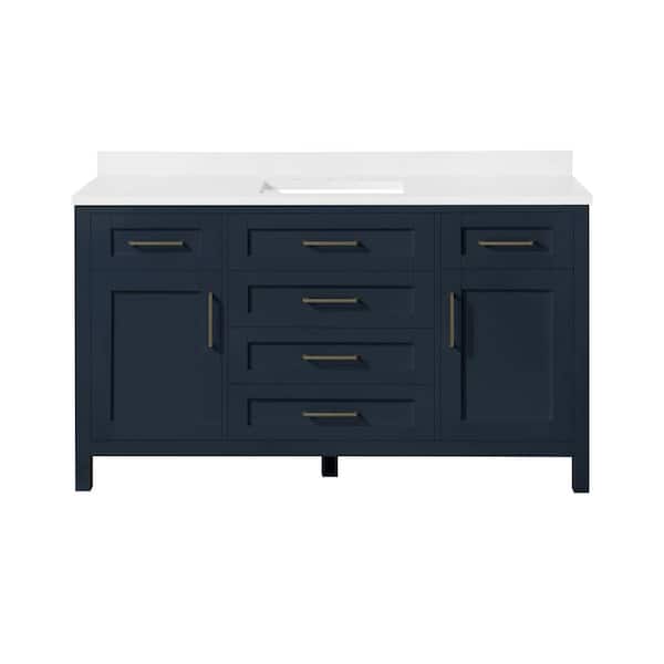 Tahoe II 60 in. Single Sink Midnight Blue Bath Vanity with White Engineered Stone Top and Integrated Outlet (Assembled)