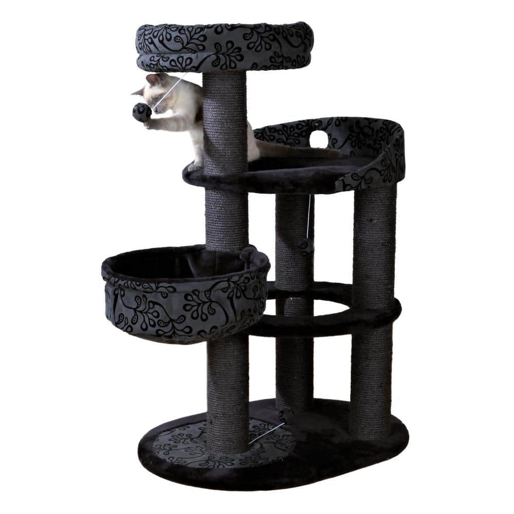 Filippo 45" Black and Gray Sisal Cat Tree with Hammock