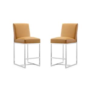 Element 37.2 in. Camel and Polished Chrome Stainless Steel Counter Height Bar Stool (Set of 2)
