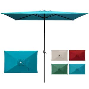 10 ft. x 6.5 ft. Rectangular Market Patio Umbrella with Push Button Tilt and Crank Lift in Turquoise