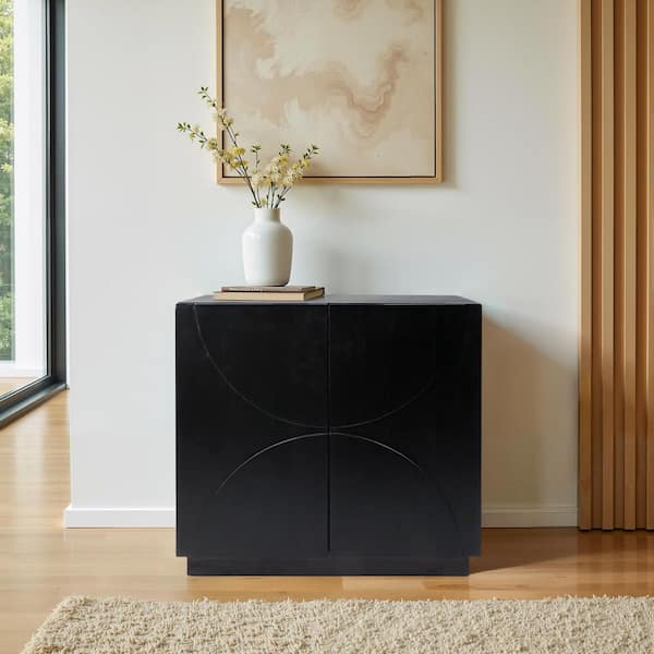 Black Wood 32 in. Half Circle 2-Door Sideboard