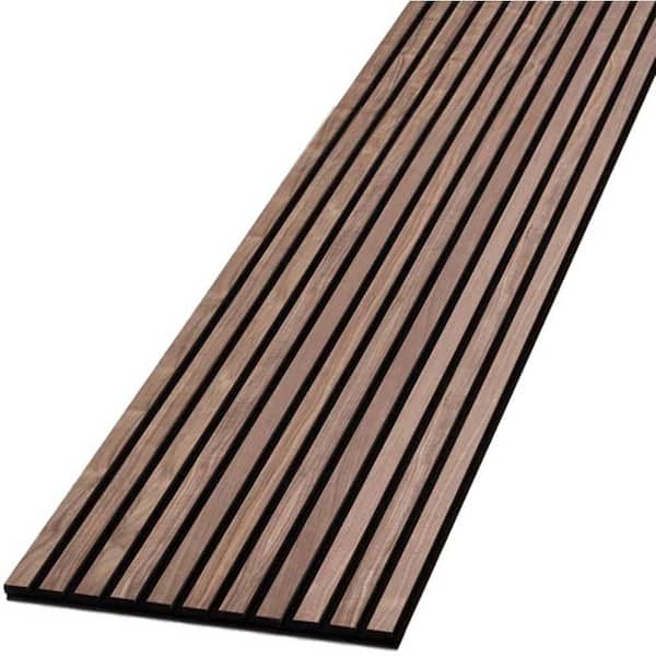 WOOD PANEL WALL USA Wood Slat Acoustic Panels for Interior Wall Decor on Felt Back Board 2-Piece Natural Walnut 12 in. x 96 in.