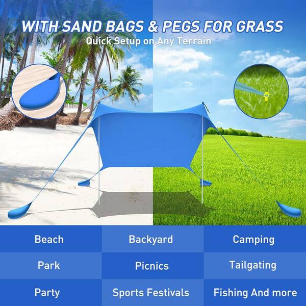 Phewnyzo 7 ft. x 7 ft. Navy Blue Pop Up Beach Tent Sun Shelter