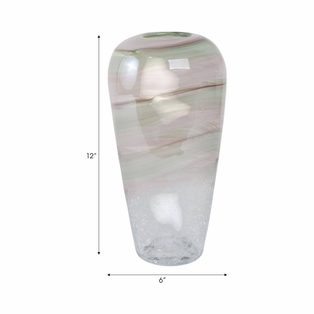 12" Crackled Clear and Green Glass Vase