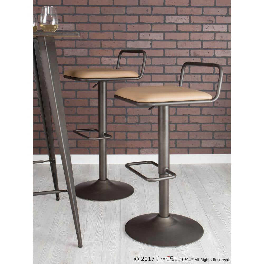 Contemporary Swivel Adjustable Barstool in Antique Brown Leather