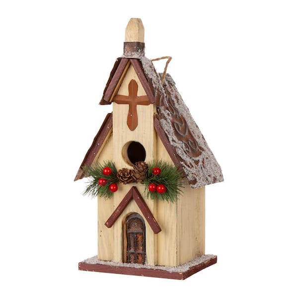 Glitzhome 13 in. H Wooden Church Birdhouse