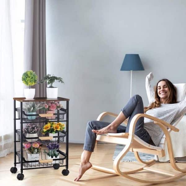Unbranded Black Kitchen Storage Rolling Cart Kitchen Cart with Lockable Wheels 4-Tier Metal Wire Basket Shelf Rolling Storage Cart