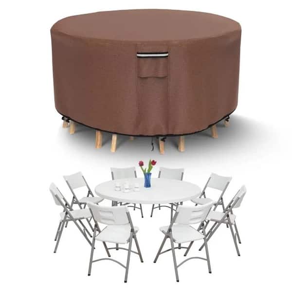 All-Seasons Large 5.1 ft. x 5.1 ft. x 2.3 ft. Waterproof Heavy Duty Brown Round Table Cover