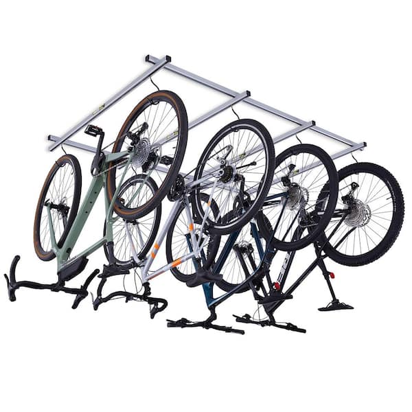 SARIS Cycle Glide Ceiling Bike Rack, 4-Bike Silver Hanging System for Garage 56 x 76.5 x 2 in