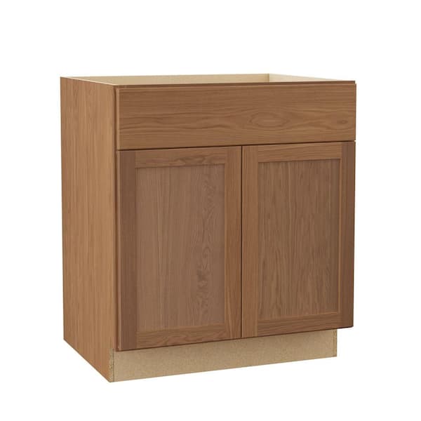 Sinclair 30 in. W x 24 in. D x 34.5 in. H Assembled Sink Base Kitchen Cabinet in Shaker Saddle Oak