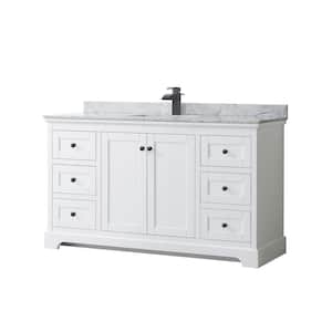 Avery 60 in. W x 22 in. D x 35 in. H Single Bath Vanity in White with White Carrara Marble Top