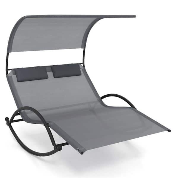 Costway Gray Metal Outdoor Rocking Chair