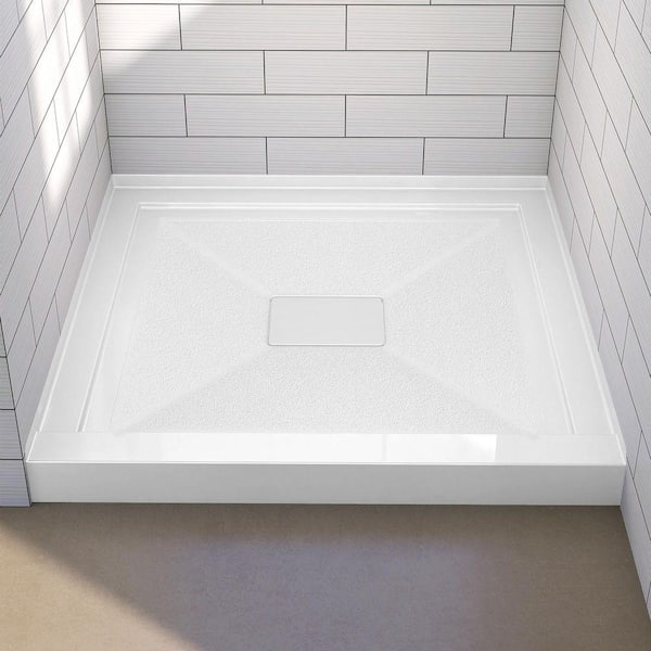 34 in. x 34 in. Acrylic Single Threshold Alcove Floor Rectangular Shower Pan Base with Center Drain in White
