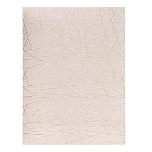 5 X 7 Beige and Gold Abstract;Geometric Area Rug