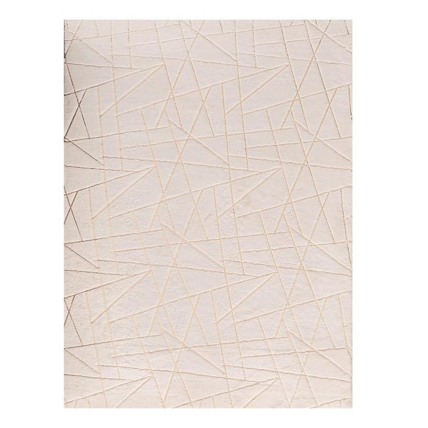 HomeRoots Beige and Gold 5 ft. x 7 ft. Abstract;Geometric Area Rug