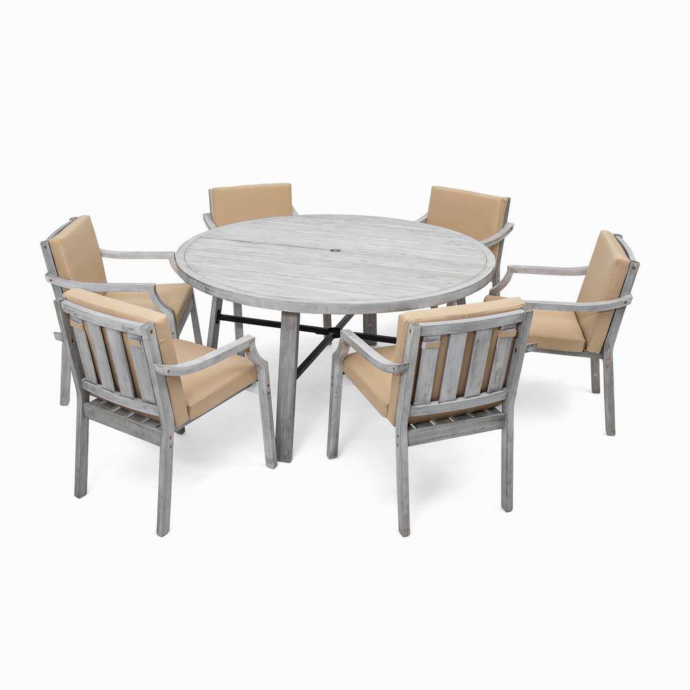 Outdoor 7Piece Wood Patio Conversation Dining Set, Dining Set Patio