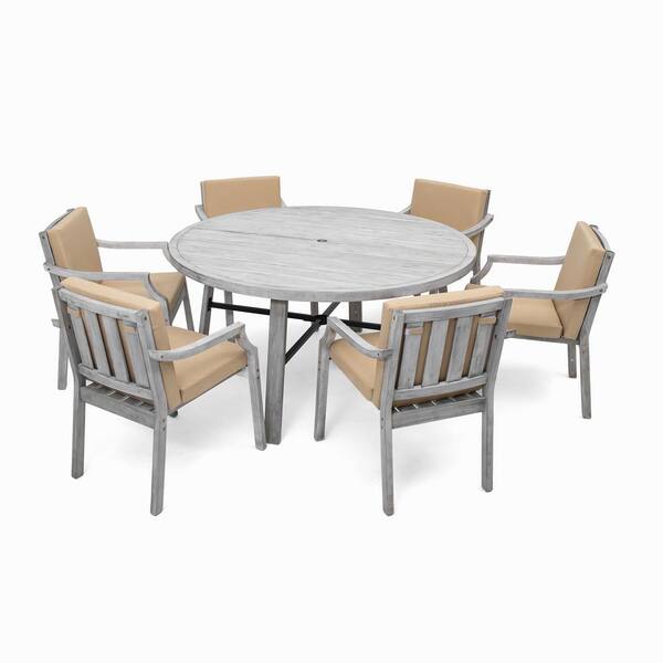 Outdoor 7-Piece Wood Patio Conversation Dining Set, Dining Set Patio ...