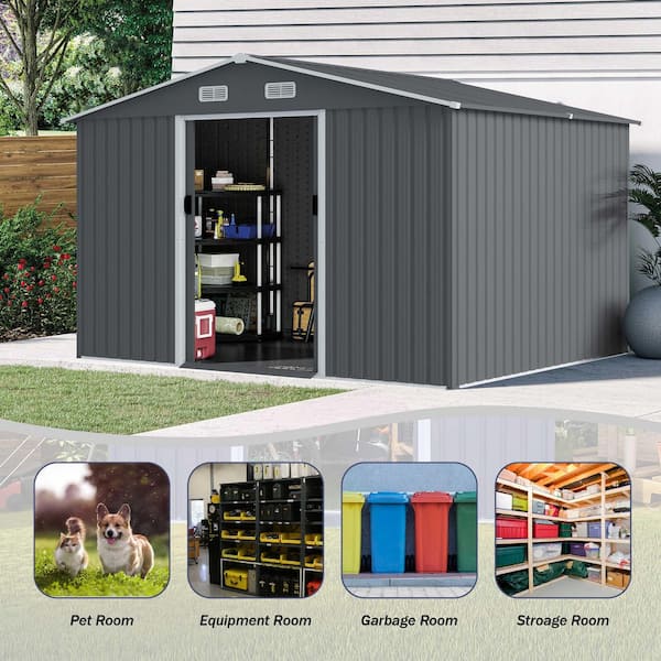 8 ft. wide x 10 ft. deep, Metal shed with double doors H