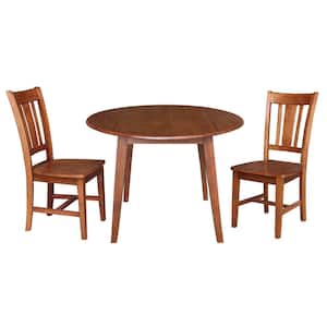 Set of 3-pcs - 42 in. Distressed Oak Drop-Leaf Solid Wood Table and 2-Side Chairs