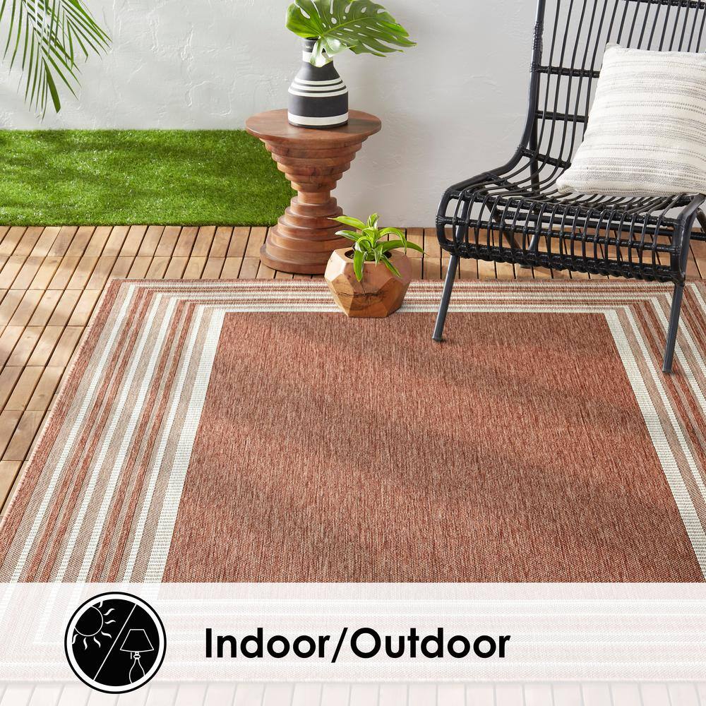 Layla Terracotta/Ivory Striped Synthetic Indoor/Outdoor Rug