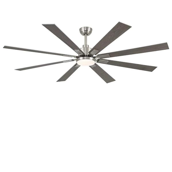 72 in. Indoor/Outdoor Integrated LED Brushed Nickel Modern Ceiling Fan with Light and Remote Control