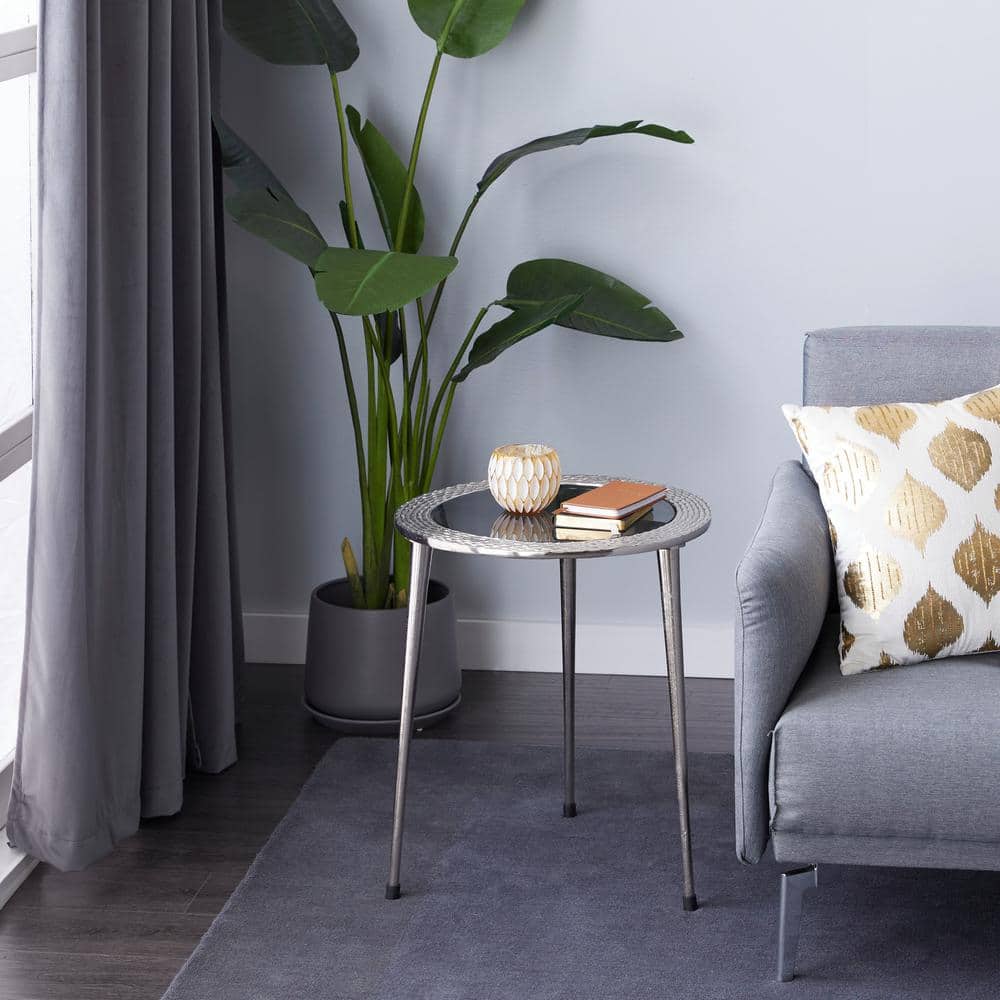 Round Walnut and Glass Contemporary Accent Table
