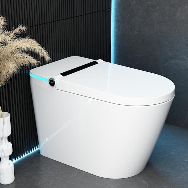 12 in. Rough In 1-Piece Toilet 1.28 GPF Dual Flush Elongated Toilet in White, Seat Included with Sensor Flush, Heated