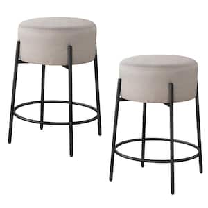 Danica 29 in. Black Backless Metal Bar Stool with Beige Fabric Upholstered Seat, Set of 2