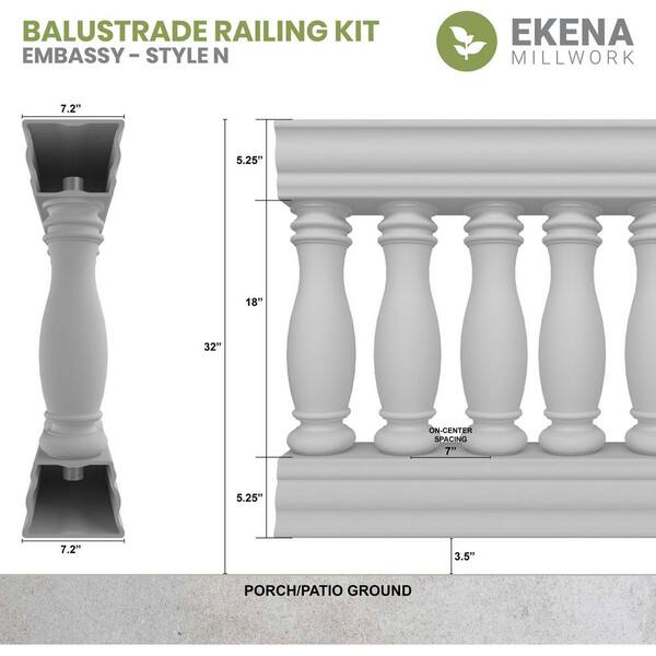 Ekena Millwork Fiberthane Embassy Balustrade 48 in. L x 32 in. H Fiberglass Railing Kit