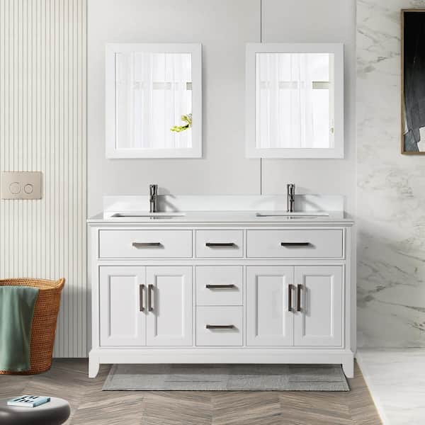 Vanity Art Genoa 72 in. W x 22 in. D x 36 in. H Bath Vanity in White with Engineered Marble Top in White with Basin and Mirror