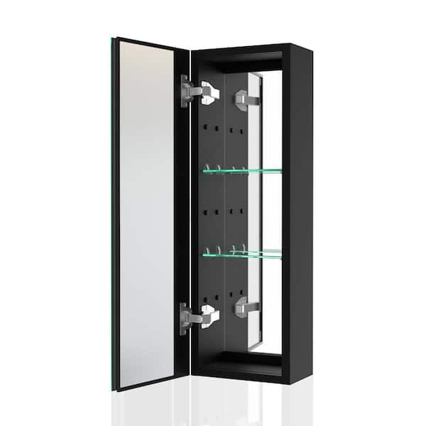 Xspracer Moray 10 in. W x 30 in. H Rectangular Aluminum Surface Mount Medicine Cabinet with Mirror and LED Light in Black