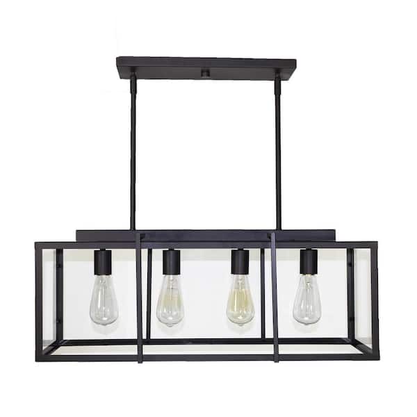 Eastwood II 28.5 in. 4-Light Oil Rubbed Bronze Kitchen Island Pendant Light Fixture with Clear Glass Shade