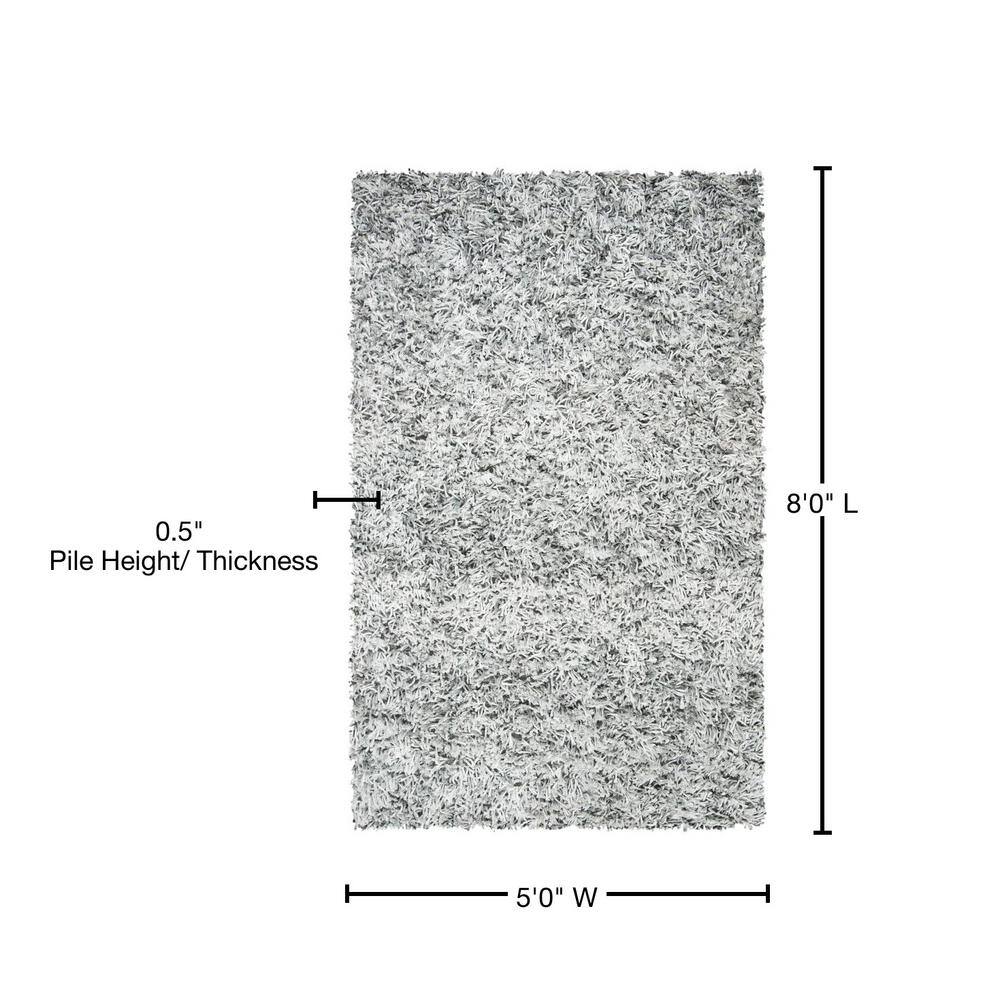 Hand-Tufted Grey Ivory Synthetic Shag Area Rug, 5' x 8'