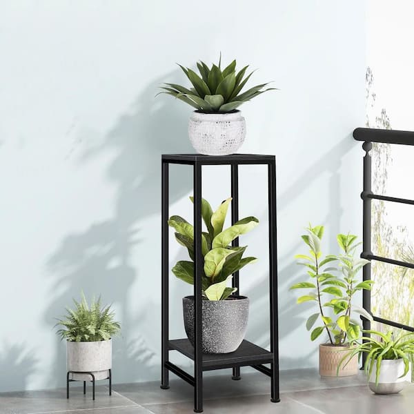 timber crew STAMP PLANTER 黒檀 2-Tier Black Wood Plant Stand(11.8 in. H W x 30.5 in. H