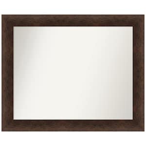 Warm Walnut 33 in. x 27 in. Non-Beveled Casual Rectangle Wood Framed Bathroom Wall Mirror in Brown
