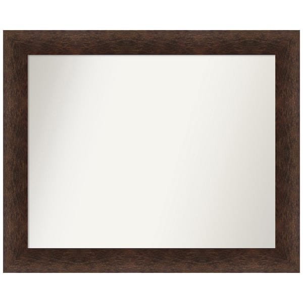 Amanti Art Warm Walnut 33 in. x 27 in. Non-Beveled Casual Rectangle Wood Framed Bathroom Wall Mirror in Brown