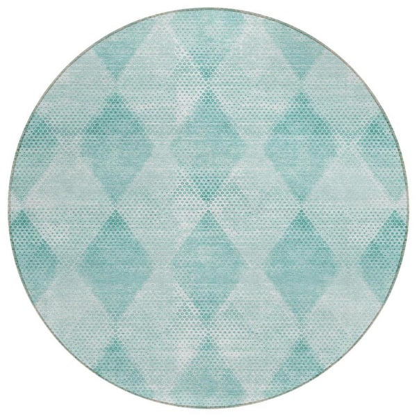 8' Round Teal Geometric Pattern Indoor Outdoor Area Rug 8' Round Teal Geometric Pattern Indoor Outdoor Area Rug