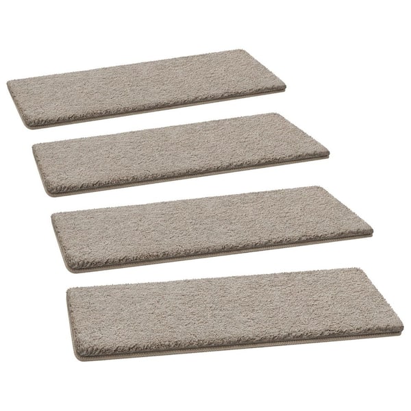 Plush Cream Gray 8 in. x 30 in. Carpet Stair Tread Cover Self Adhensive Reusable Indoor Mat Set of 12
