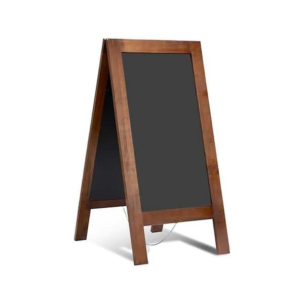 Double-Sided Solid Wood A Frame Chalkboard Easel Sign with Reinforced Chain Rustic Brown for Indoor Outdoor Use