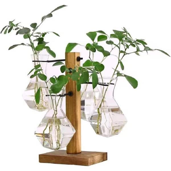 Glass And Wood Glass Planter Bulb Vase Planter Terrarium Table