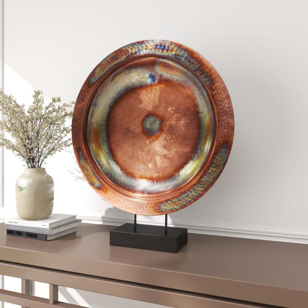 Copper Round Geometric Sculpture with Black Stand
