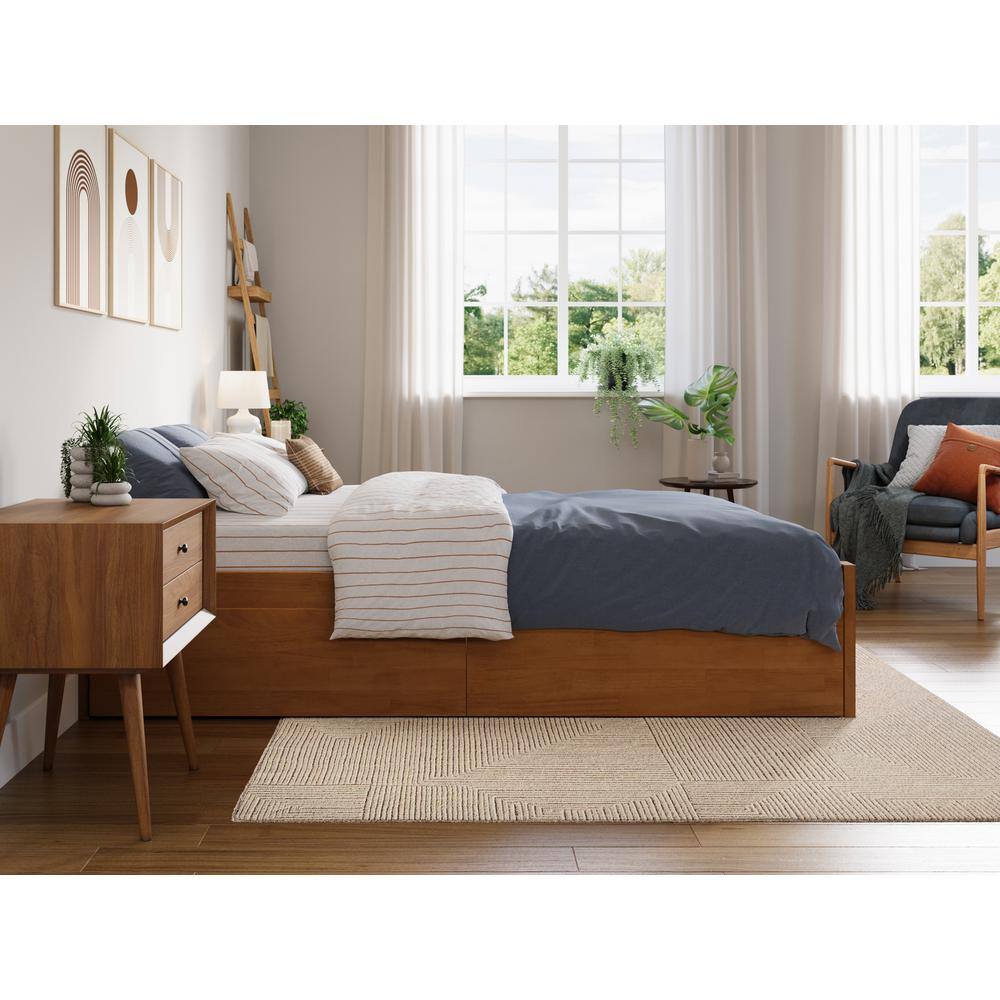 Light Toffee Twin XL Wood Platform Bed with Storage Drawers